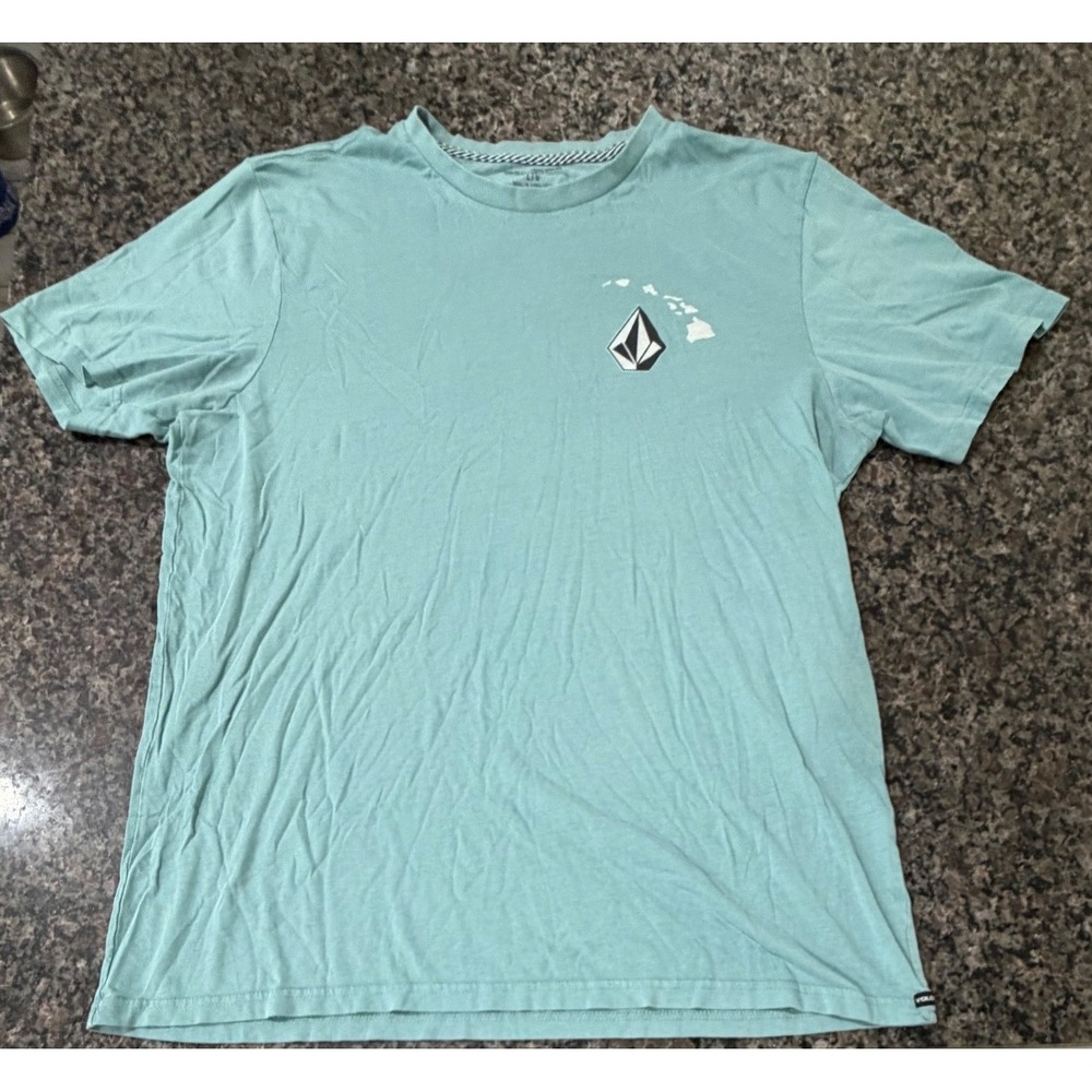 Volcom Mens Organic Cotton Hawaii‎ Stone Logo T-Shirt Teal Blue Large